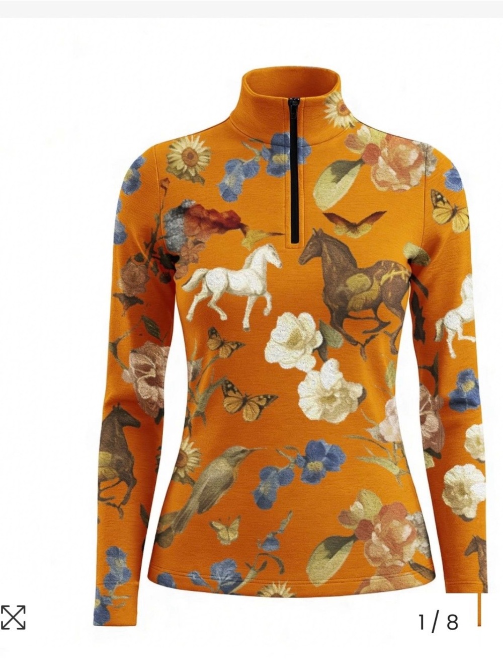 Women’s Orange Floral & Horse Quarter-Zip Pullover